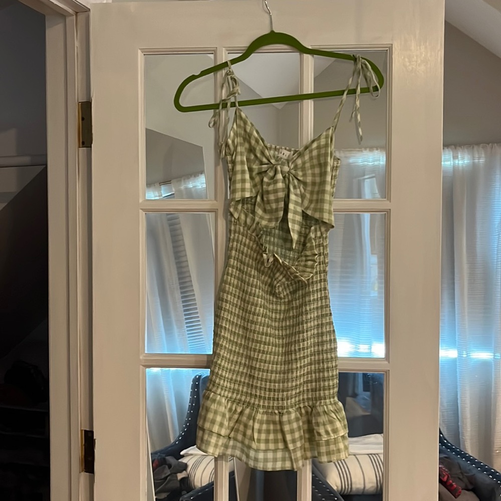 Green and white stretchy summer dress